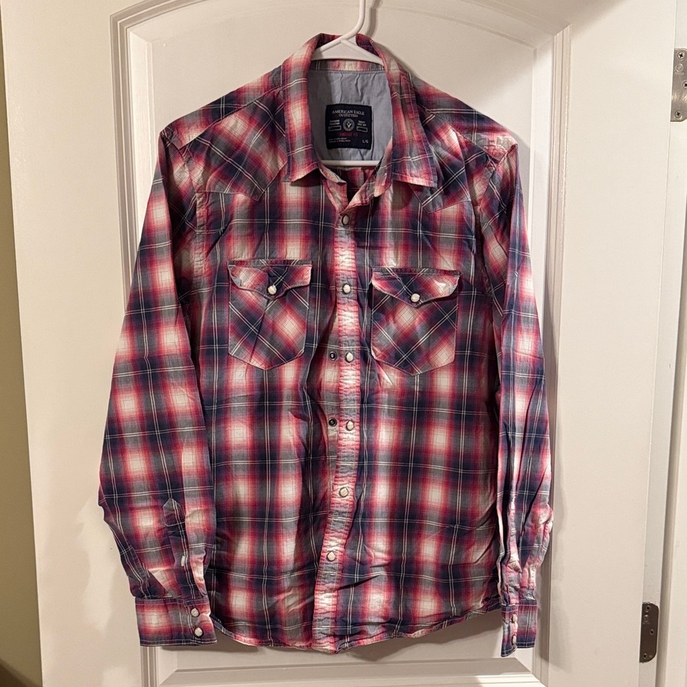 American Eagle western pearl snap shirt vintage fit L USA colors